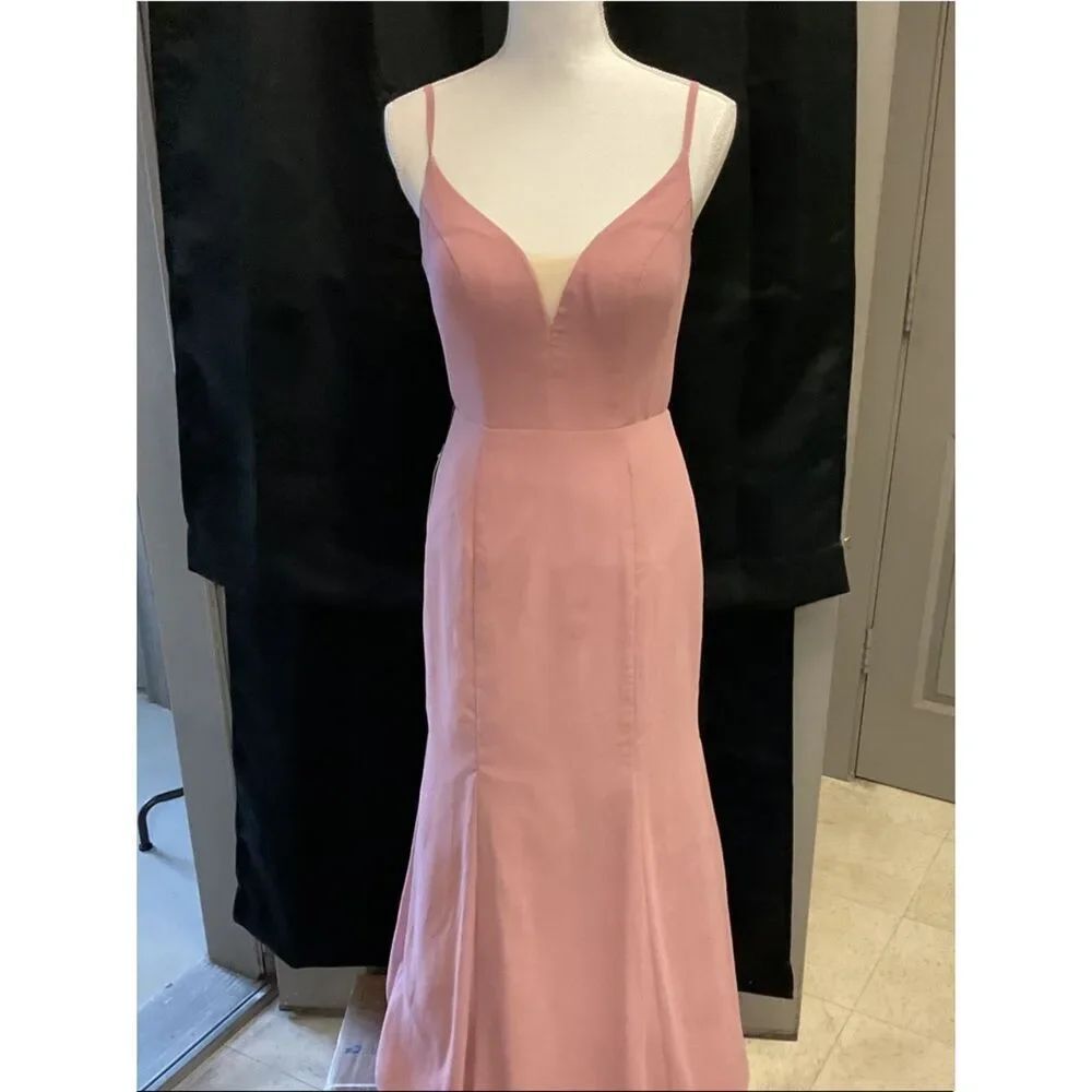 Azazie Blush Pink Strapless-Inspired Spaghetti Strap Gown